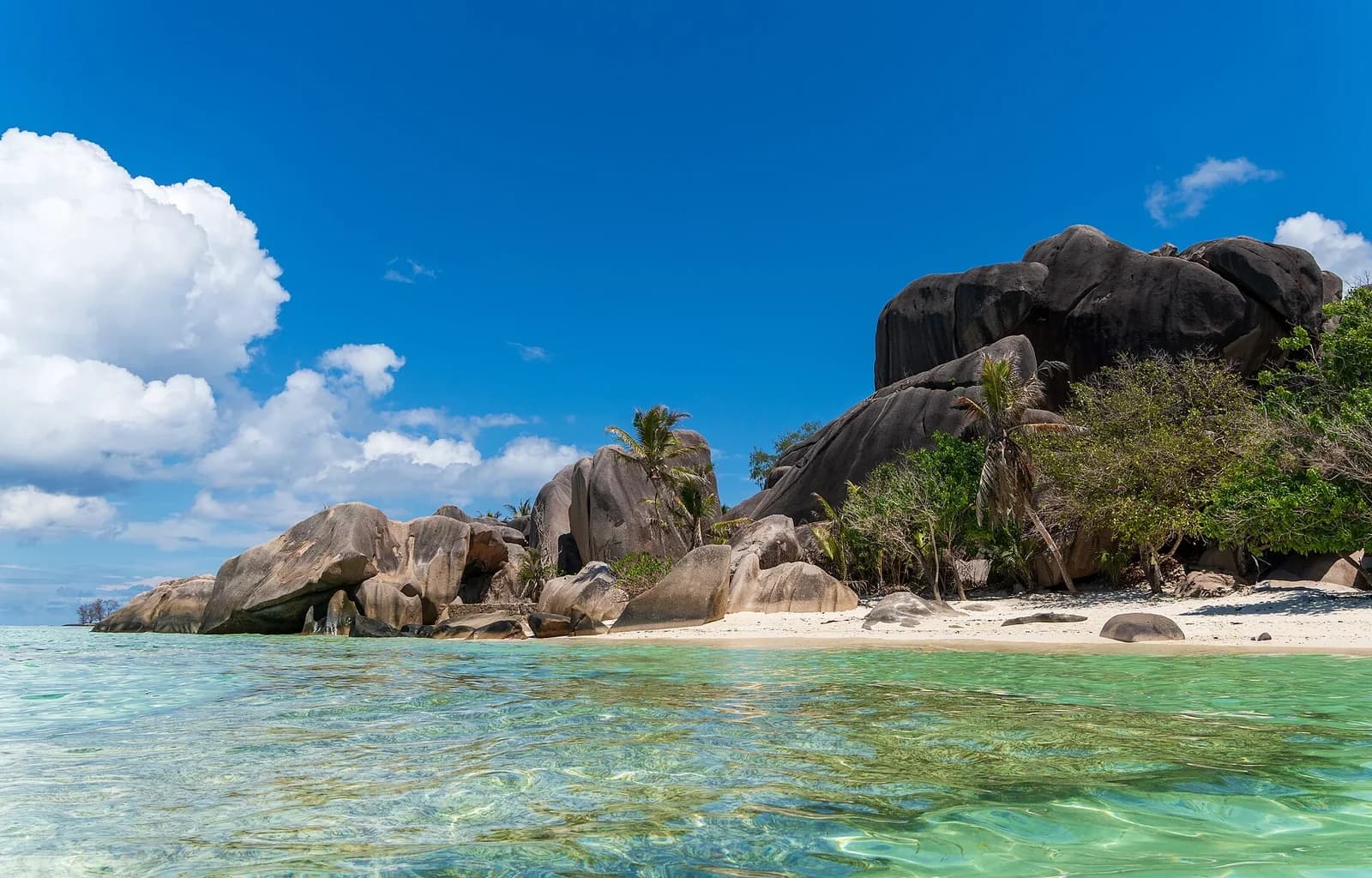 Anse Source d'Argent, La Digue, Seychelles - granite boulders along the coast above clear shallows