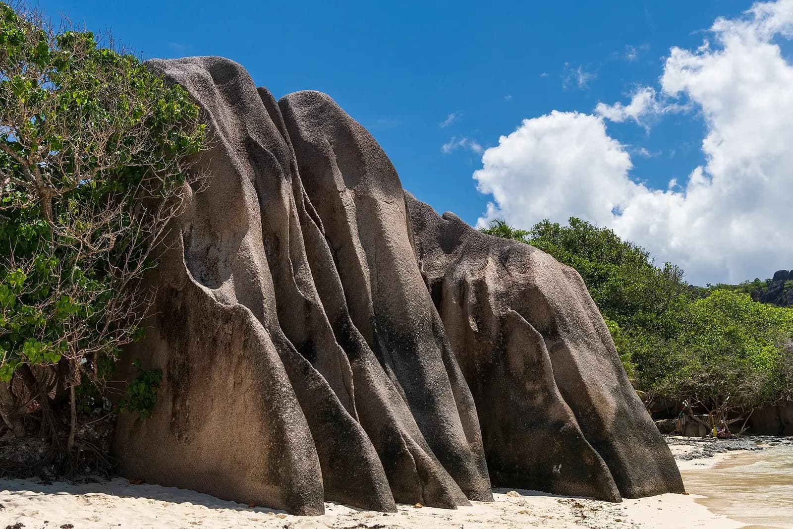 Anse Source d'Argent, La Digue, Seychelles - close view of a weathered granite boulder on the sand
