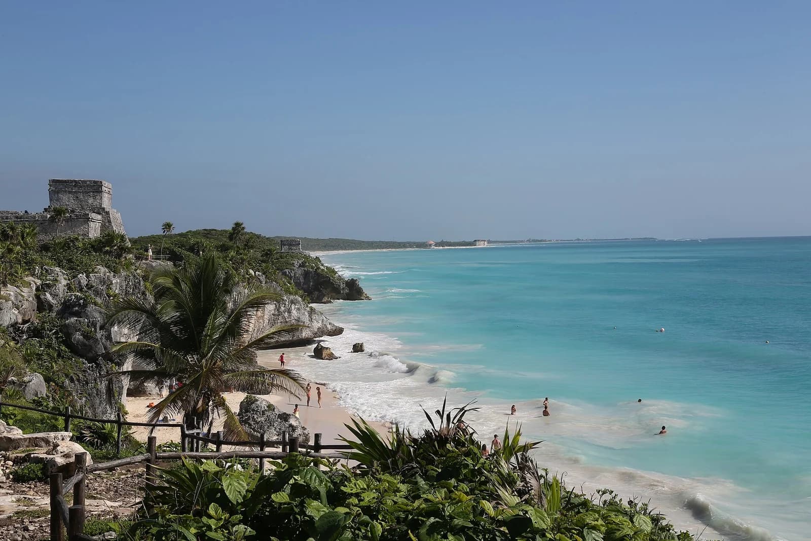 Tulum, Quintana Roo, Mexico - turquoise coastline below the clifftop Maya ruins