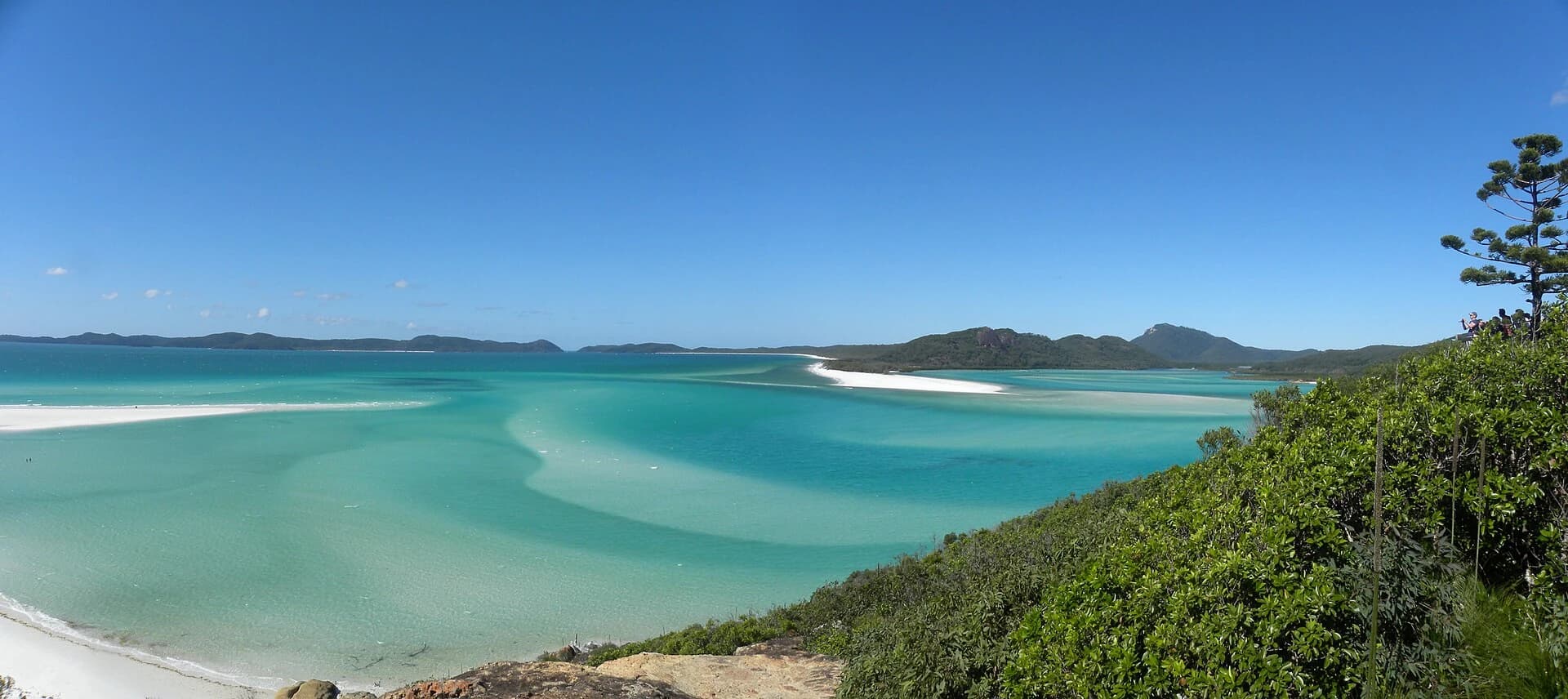 Whitehaven Beach, Whitsunday Islands, Australia - wide panoramic vista of the coastline and sea