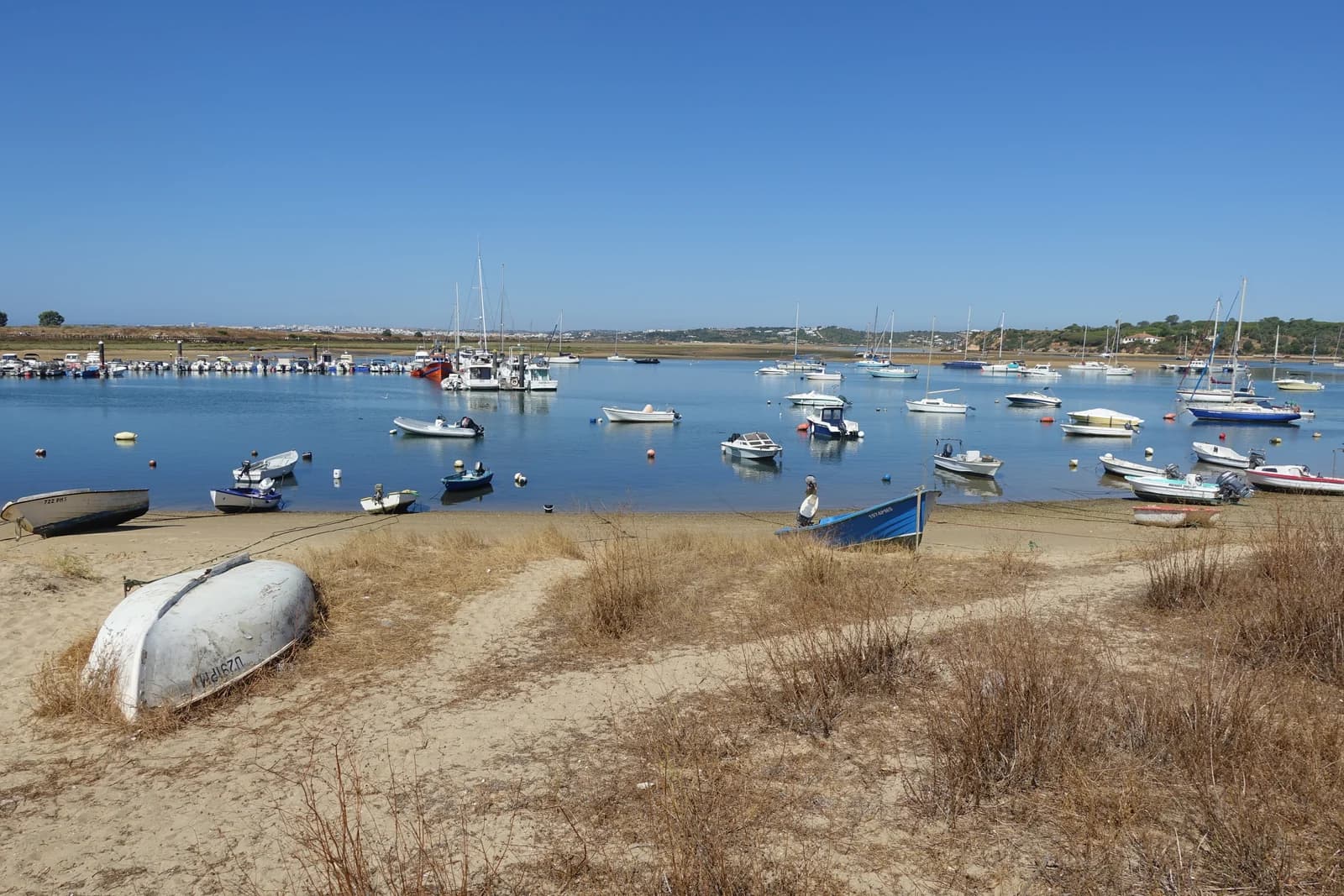 Small boats moored in the estuary at Alvor, the fishing village west of Portimão