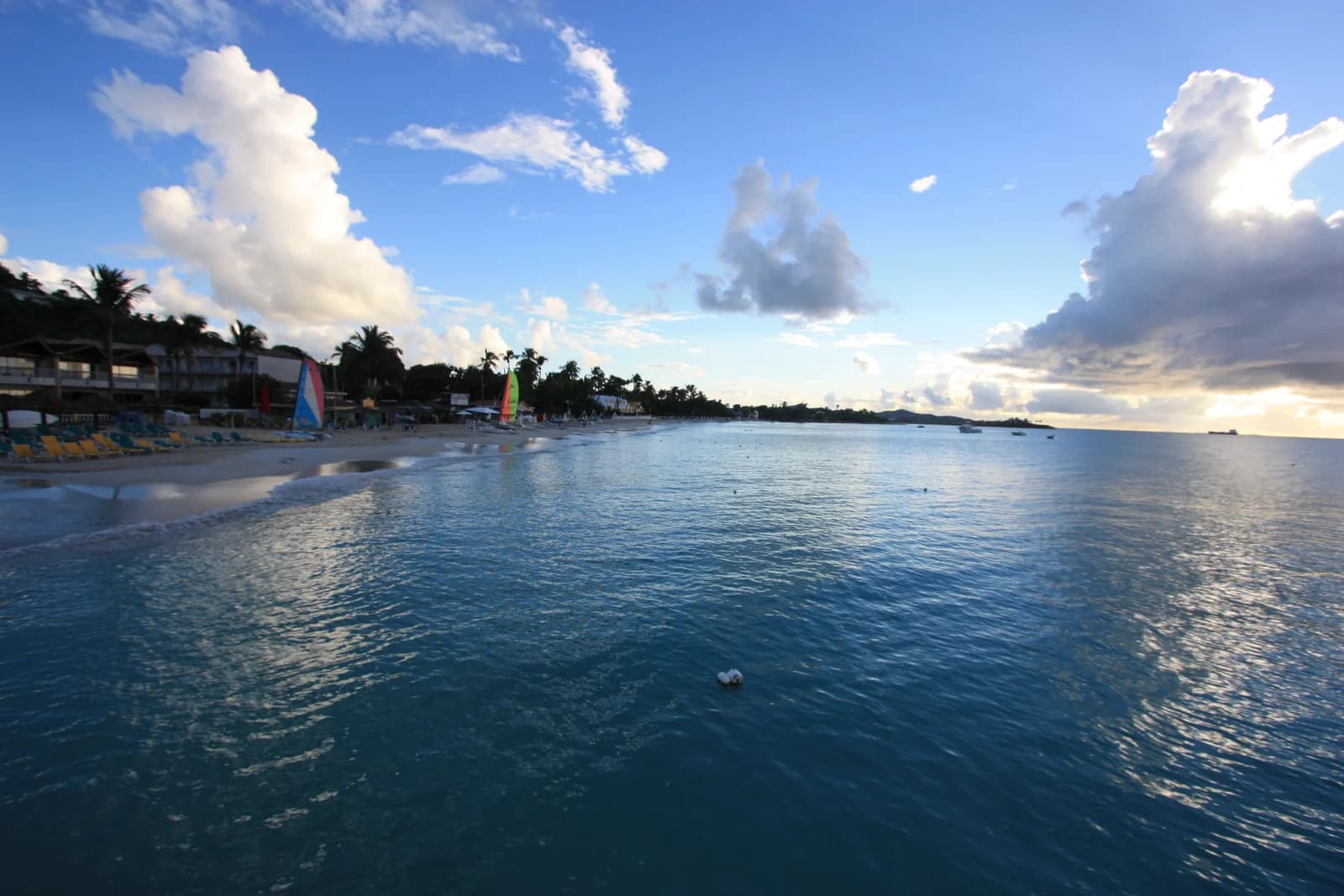 Calm water at Dickenson Bay on Antigua's north-west coast, one of the best hotel beaches in Antigua for swimming