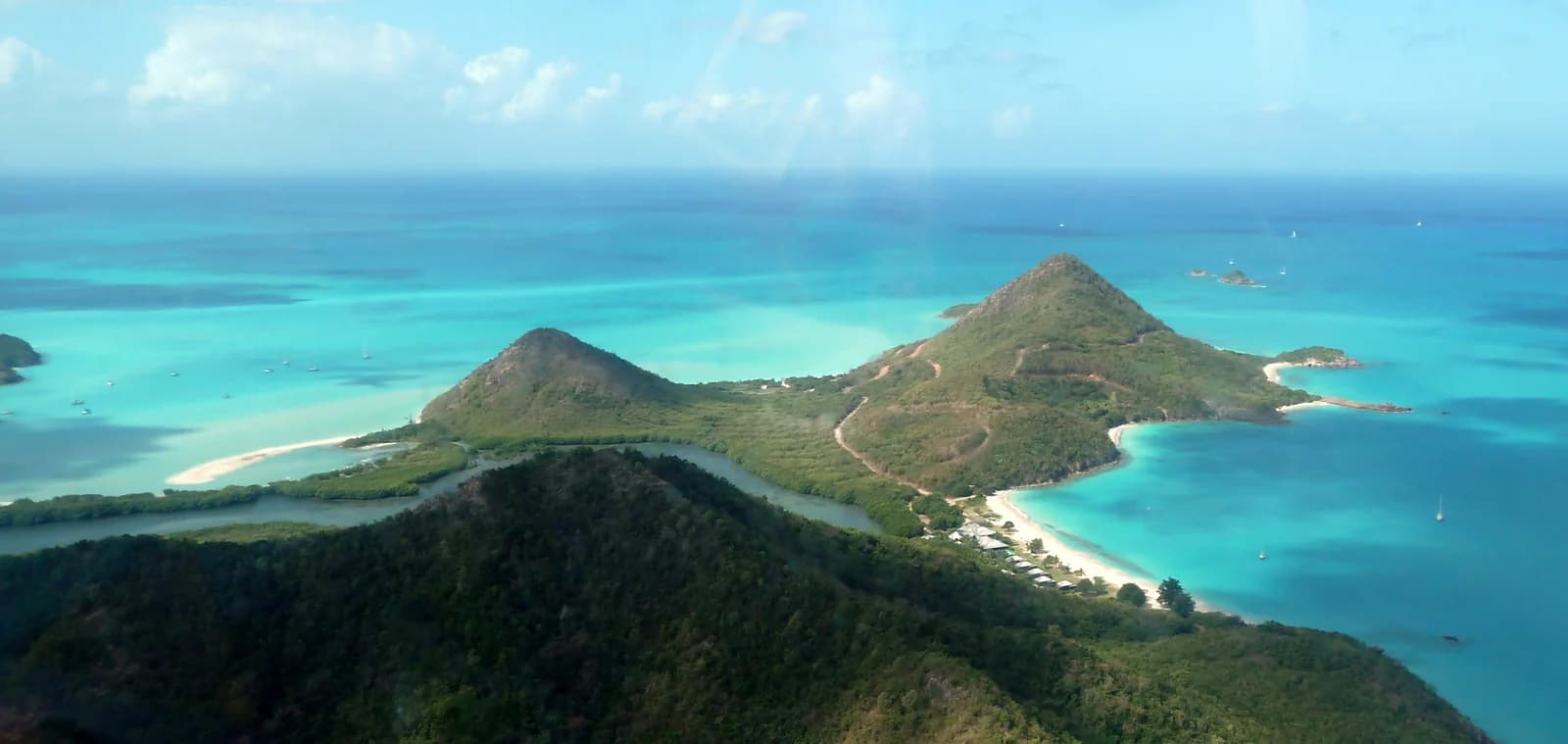 Antigua's west coast from the air, taking in Pearns Bay and Hermitage Bay