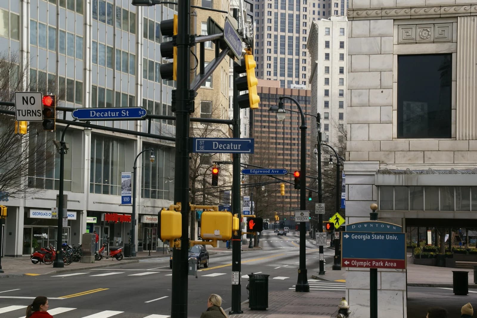 Peachtree Street running through downtown Atlanta between the office towers
