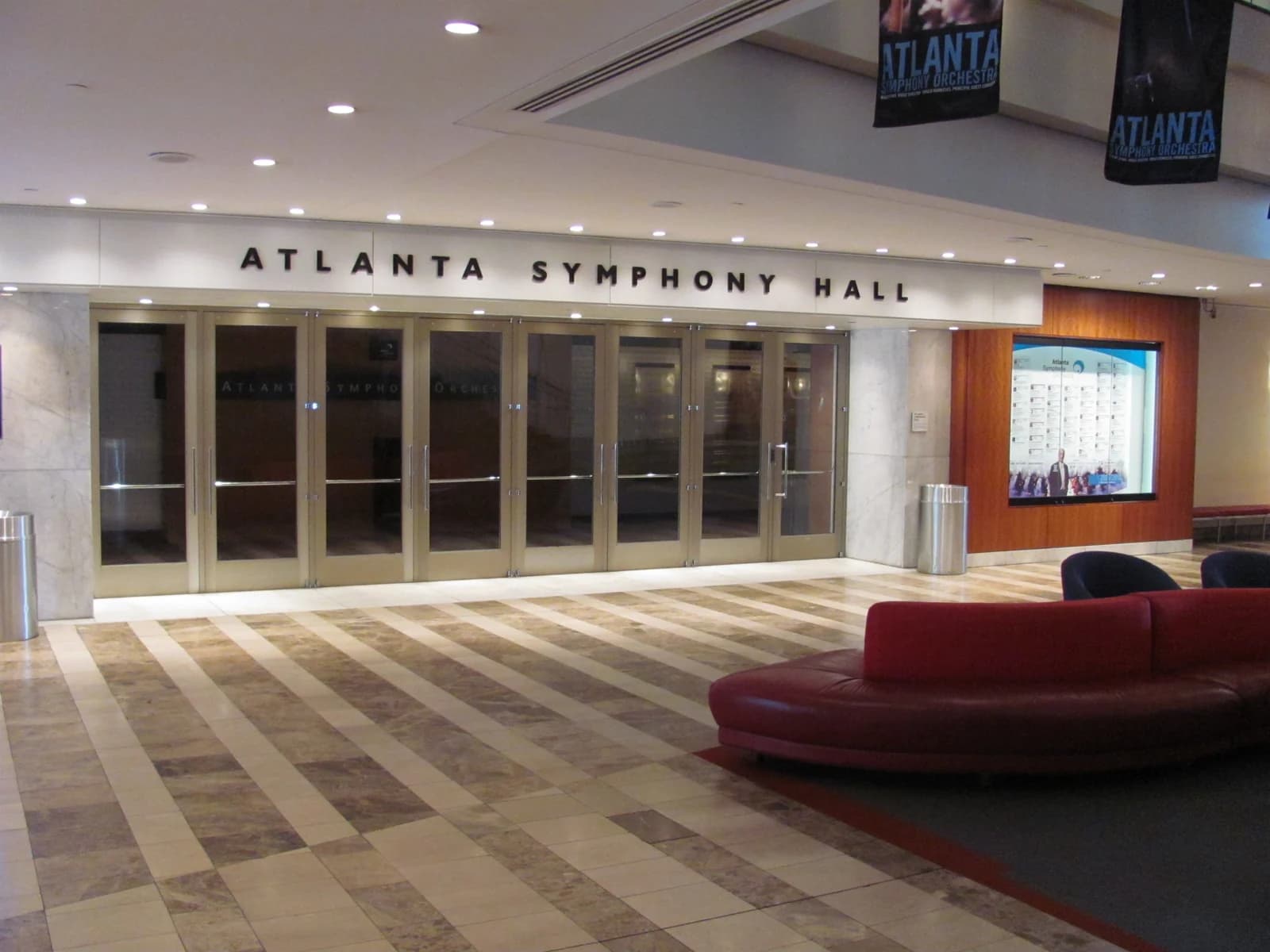 The lobby of Atlanta Symphony Hall in Midtown, the arts district around the Midtown hotels