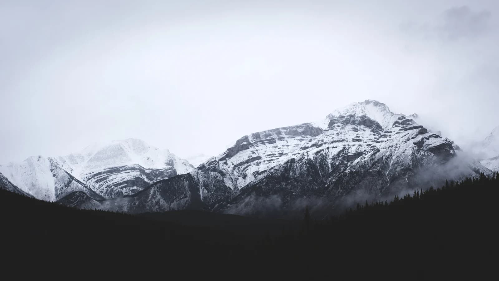 Cascade Mountain under low cloud at the north end of Banff Avenue, the view from the upper end of the strip