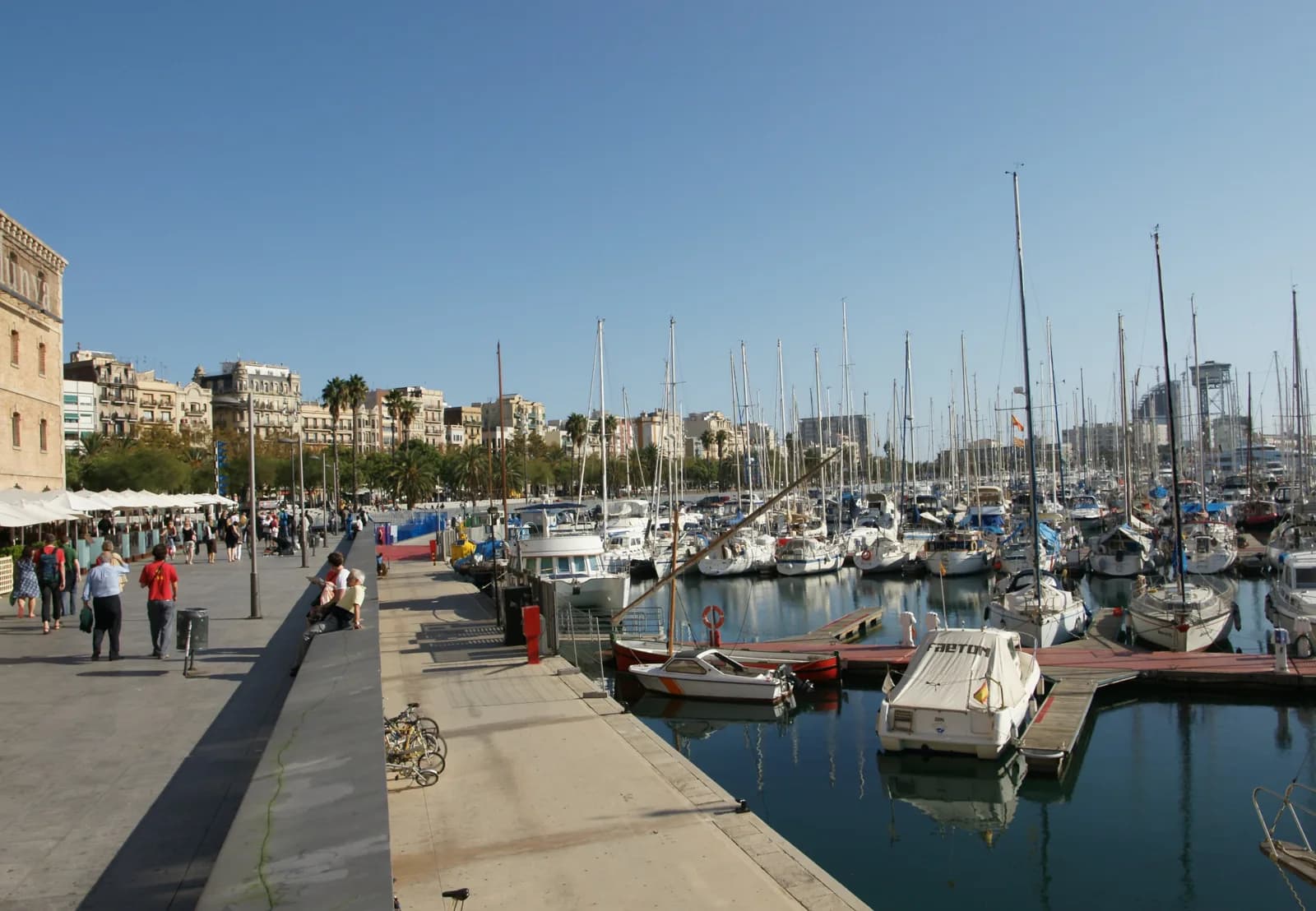 The marina at Port Vell in Barcelona, between the old town and the beach