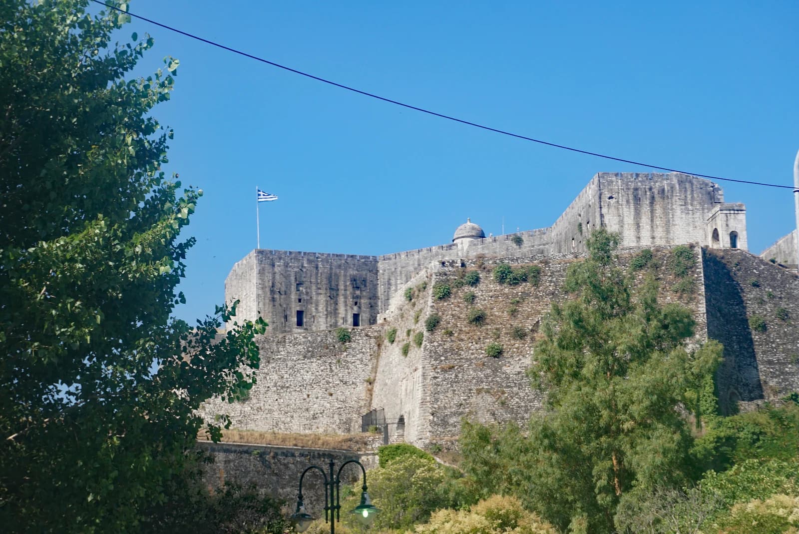 The walls of the New Venetian Fortress above the port side of Corfu Town