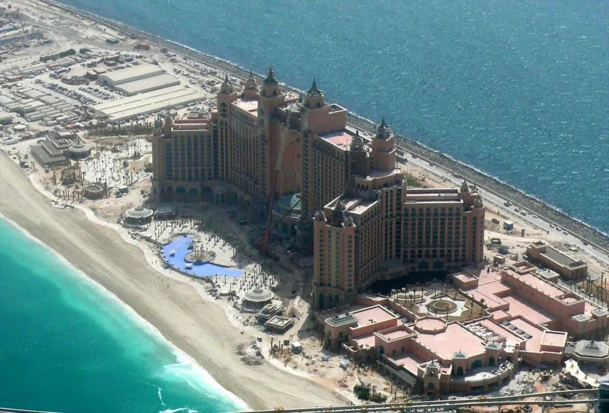 The outer crescent of Palm Jumeirah, reached from Dubai only by tram, monorail or taxi