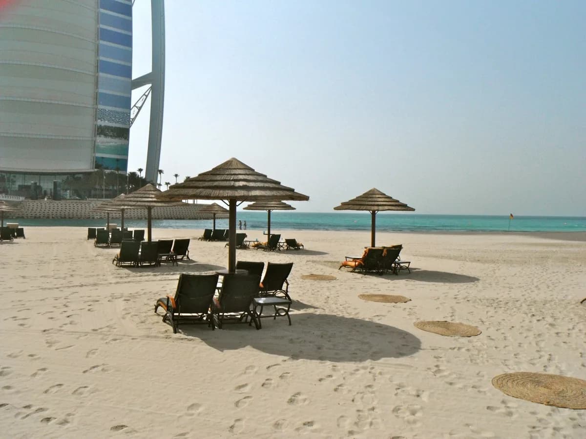 The beach on the Jumeirah coast of Dubai with the Burj Al Arab behind