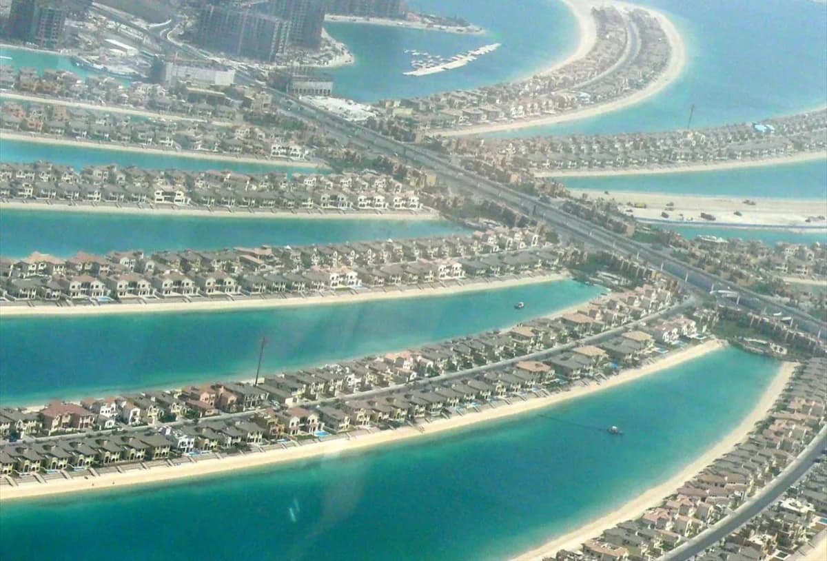 The villa fronds of Palm Jumeirah from the air, each one a private beach