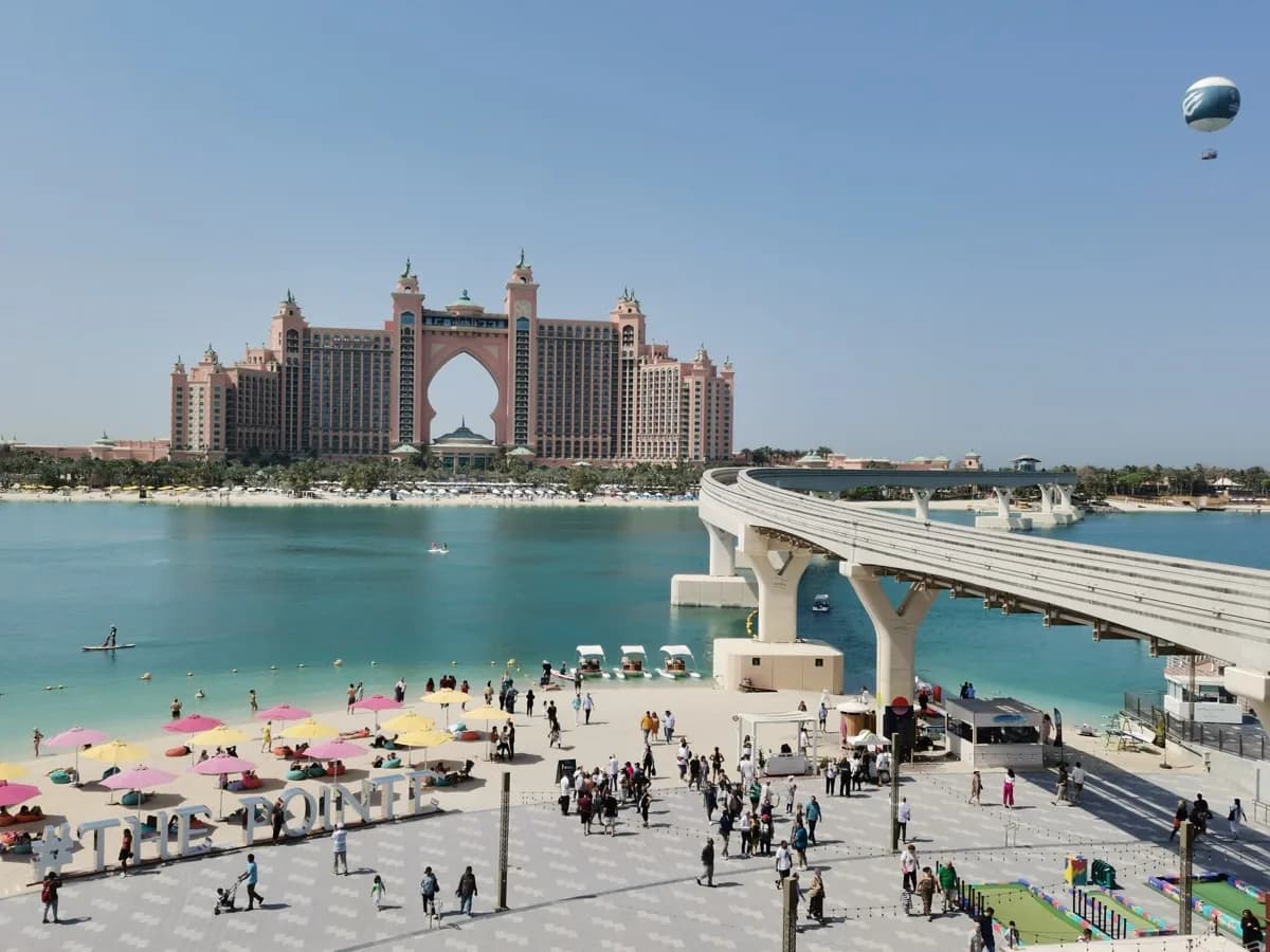 The Pointe on Palm Jumeirah, looking across the water to the outer crescent