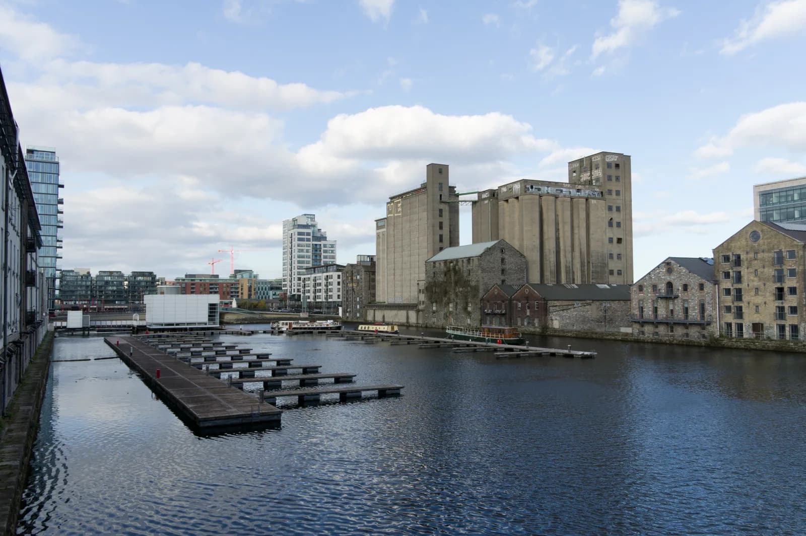 The Grand Canal basin and old mills near Cardiff Lane in the docklands