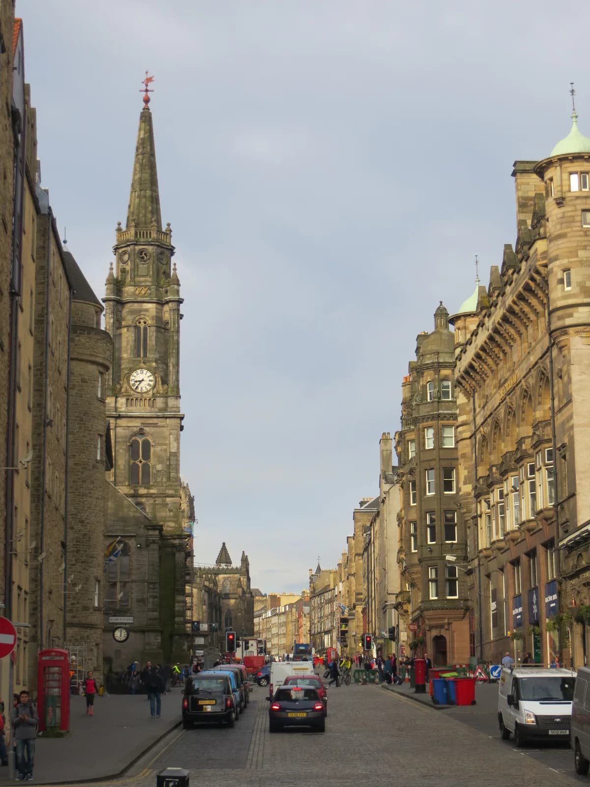 The High Street stretch of the Royal Mile with the Tron Kirk spire