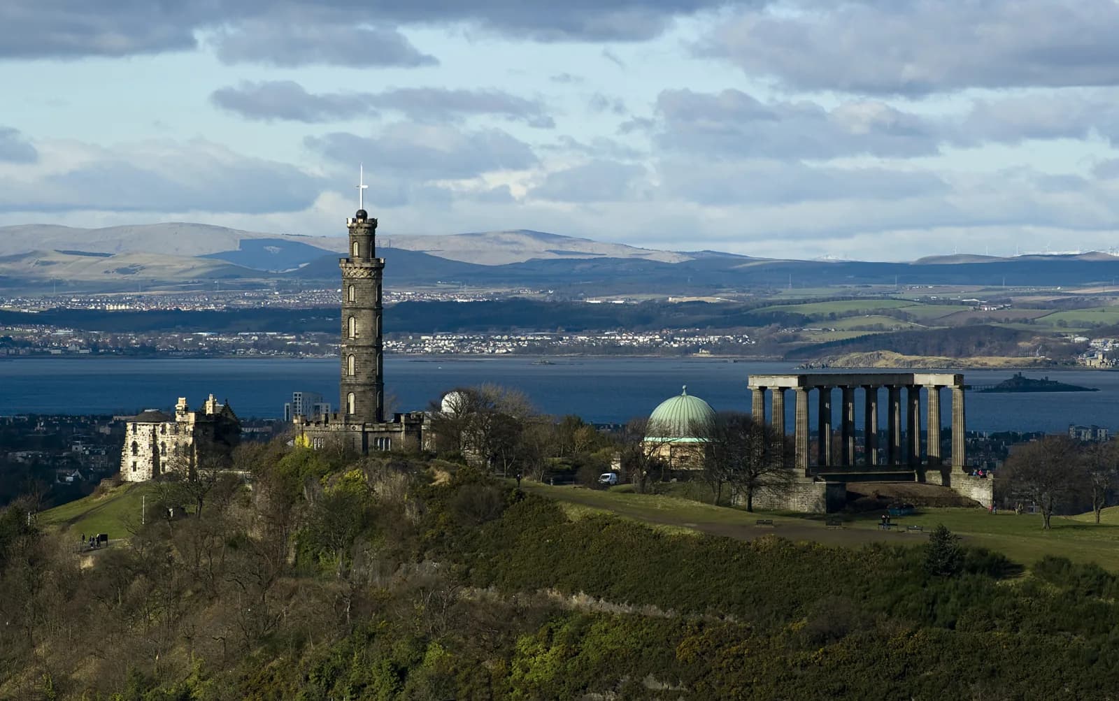 Calton Hill above Royal Terrace, with the Firth of Forth beyond
