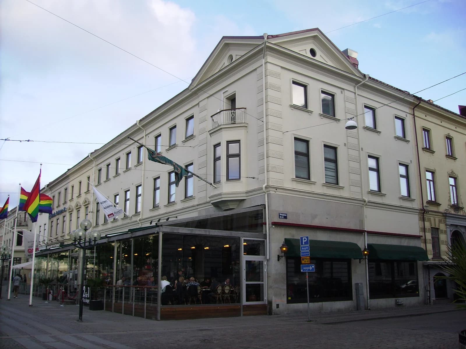 The top of Avenyn in Gothenburg where the boulevard meets the canal and the tram lines
