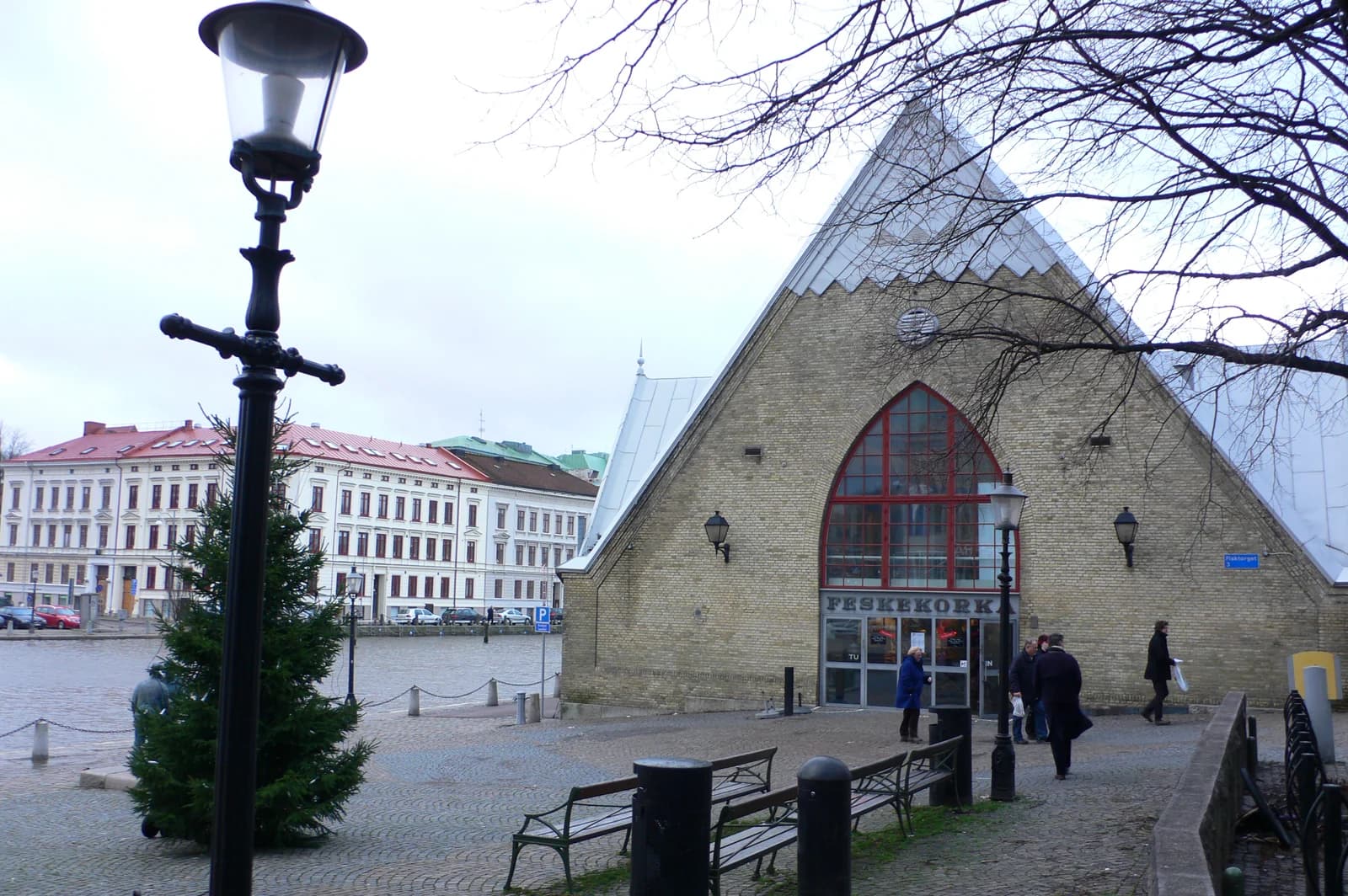 The Feskekorka fish market hall on the canal in central Gothenburg