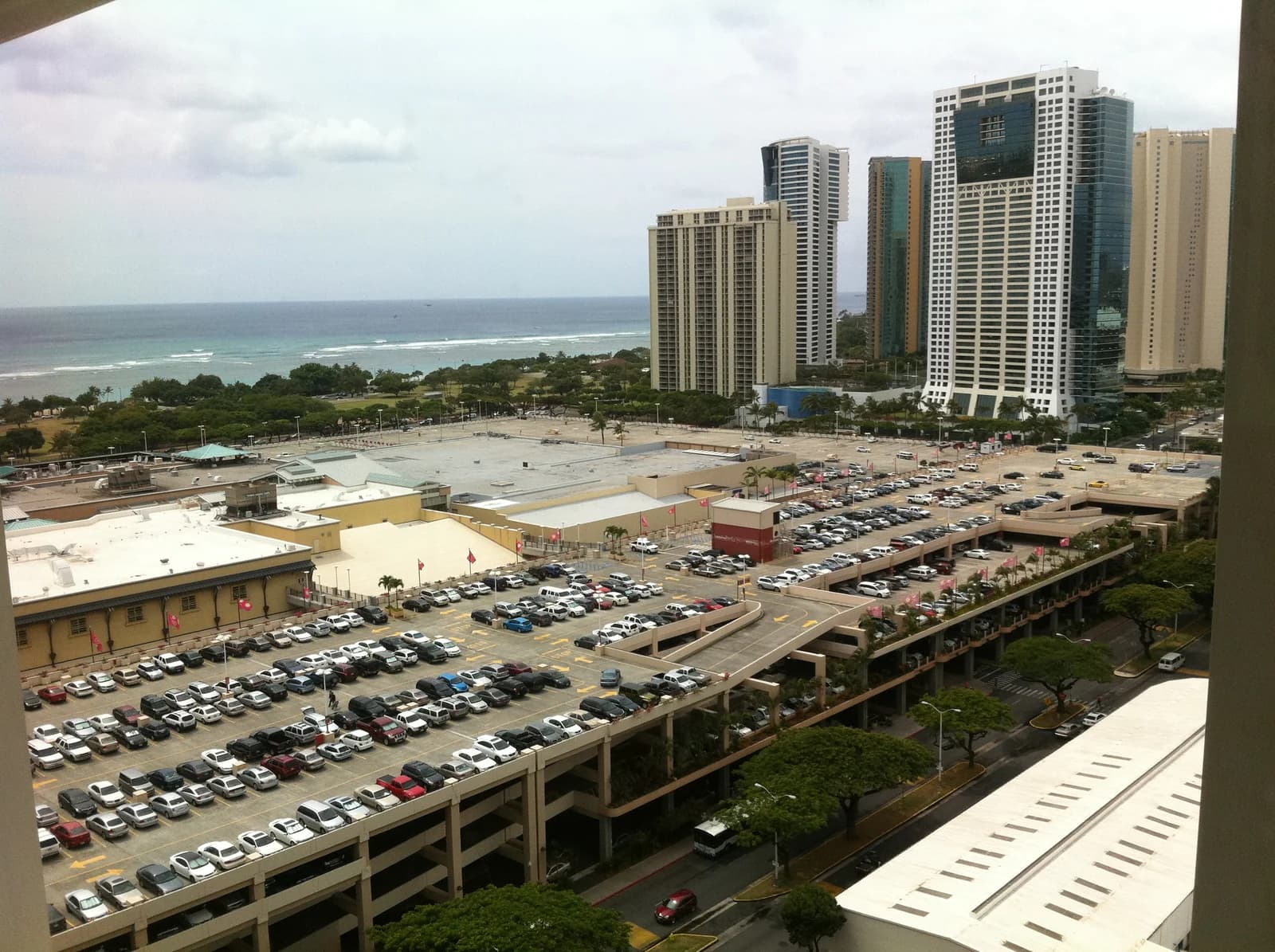 High-rise towers around Ala Moana, west of Waikiki and closer to the harbour