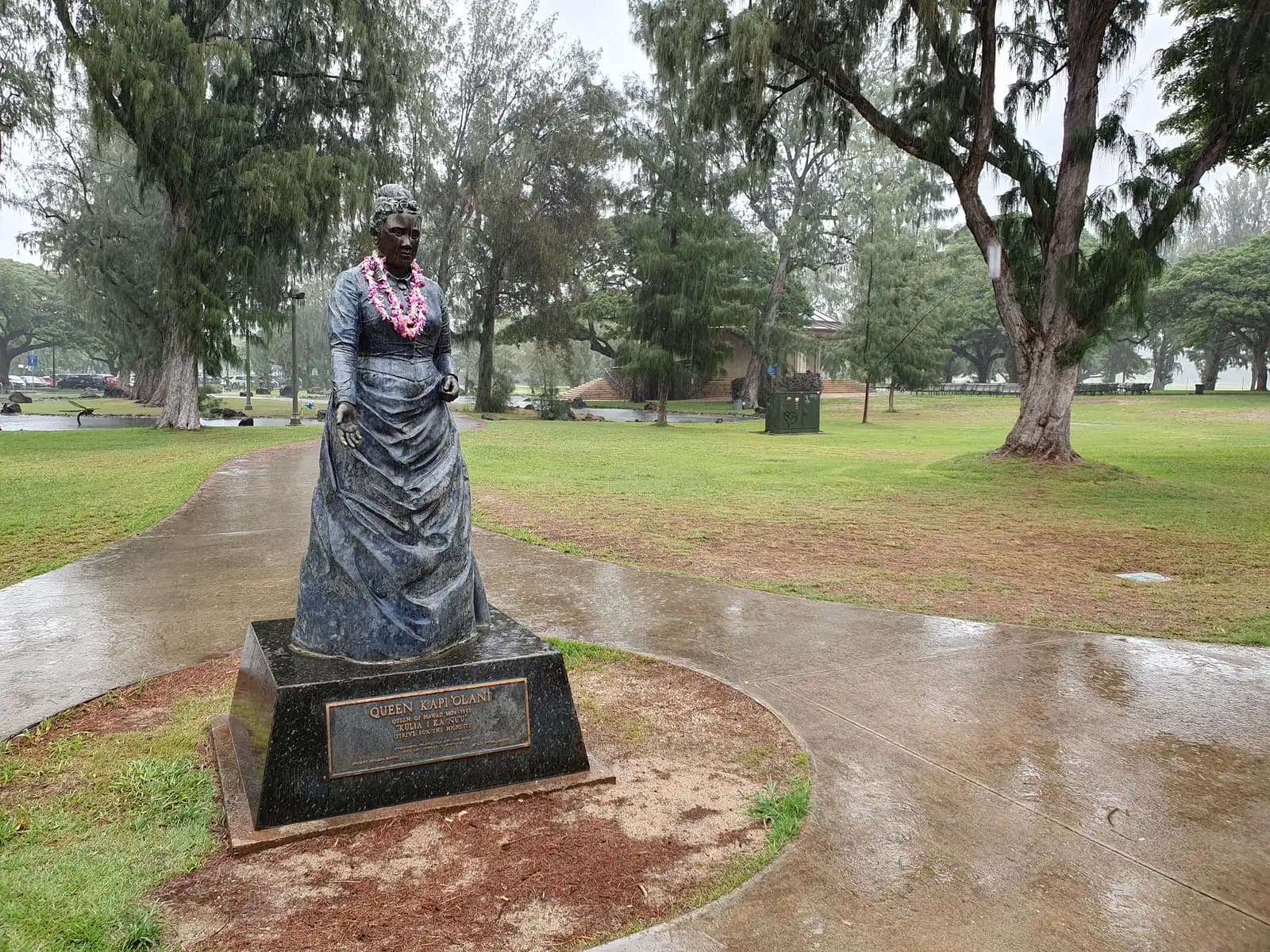 Open lawns and banyans in Kapiolani Park at the Diamond Head end of Waikiki