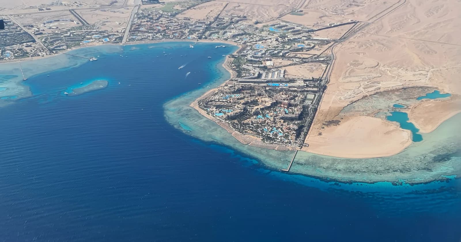 The shoreline at Makadi Bay, where the reef comes close enough to reach from the beach