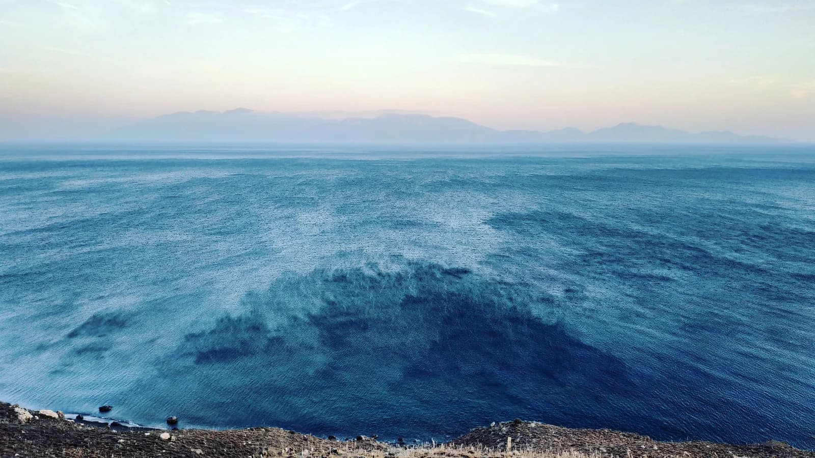 The sea off Psalidi on the east coast of Kos, looking along the rocky shore towards Therma