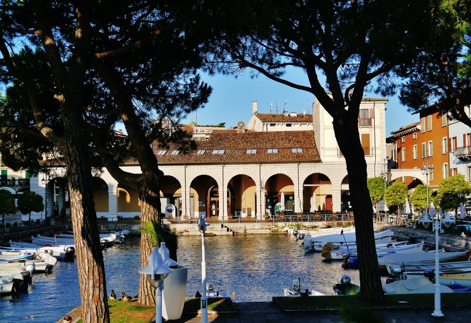 The Porto Vecchio harbour in Desenzano del Garda, the town's old port and the stop for the lake ferries