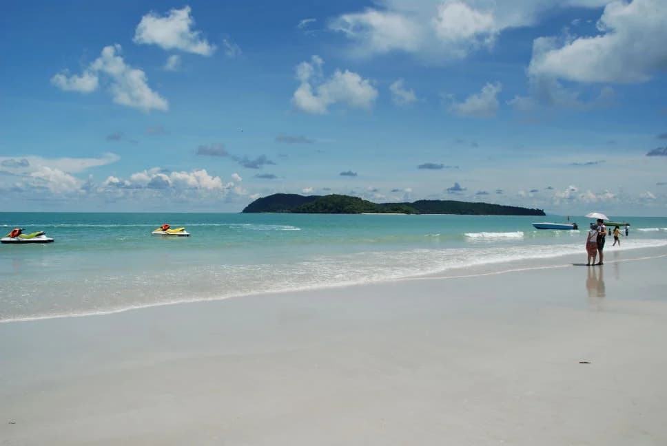 Jet skis off the beach at Pantai Tengah, the bay next to Pantai Cenang in Langkawi