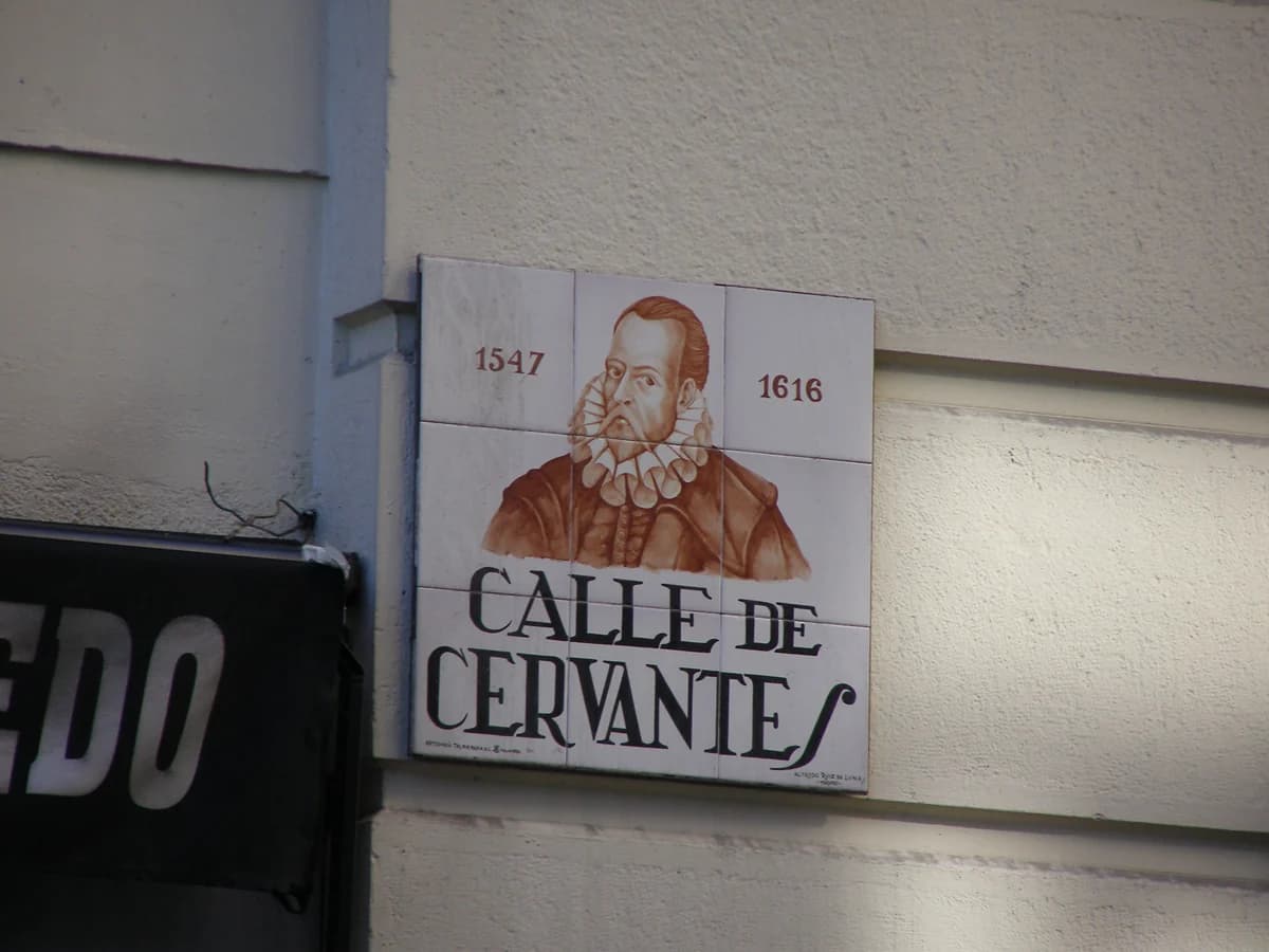 The tiled Calle de Cervantes street sign in Madrid's Barrio de las Letras