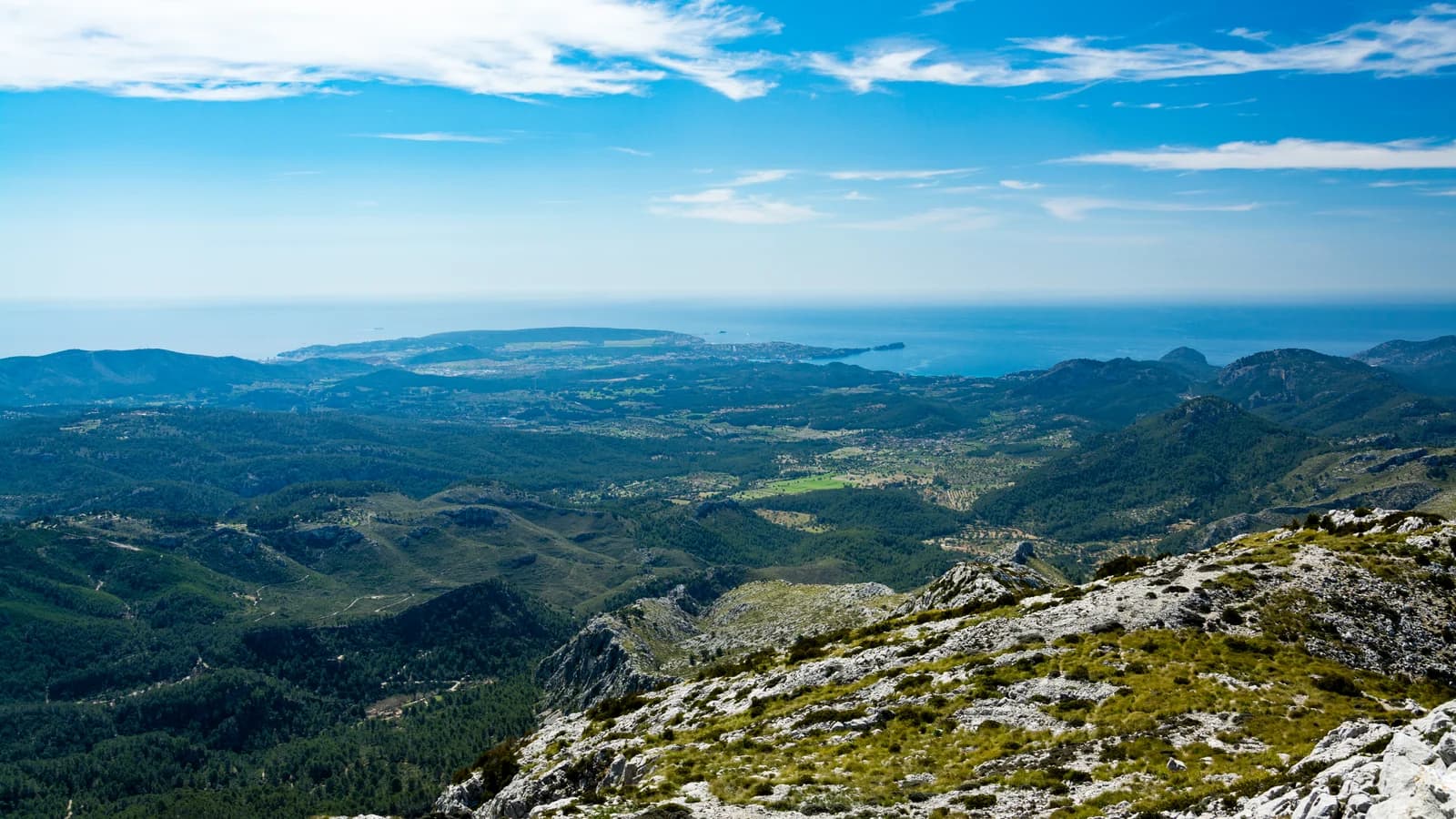 The view from Puig de Galatzó over Es Capdellà and the bay of Santa Ponça, the countryside behind Majorca's south-west coast