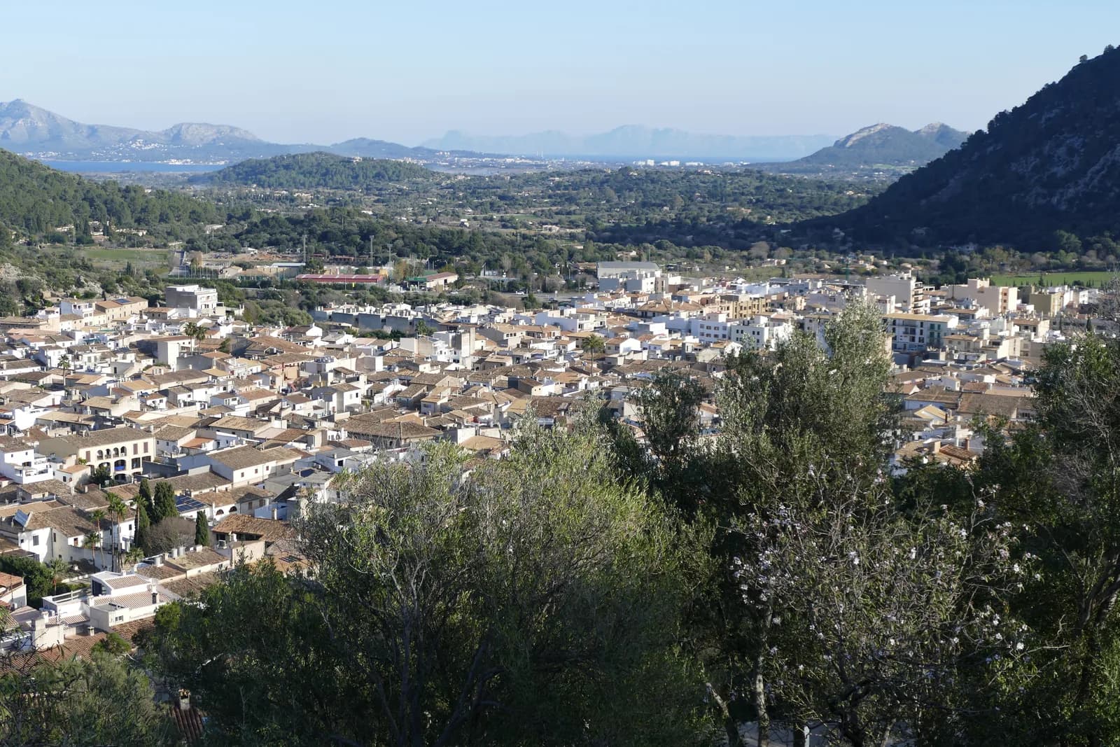 Pollença seen from El Calvari, with the farmland and hills of northern Majorca beyond the town