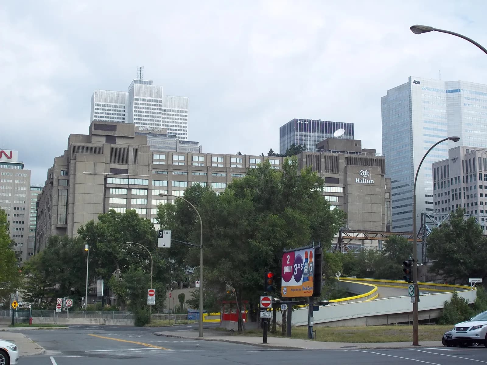 Place Bonaventure with the downtown towers behind, above Central Station