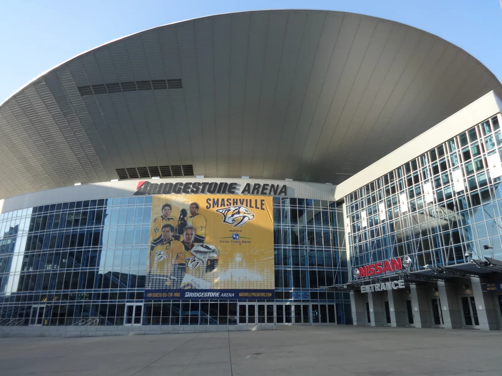 Bridgestone Arena on Broadway, the block below the Grand Hyatt