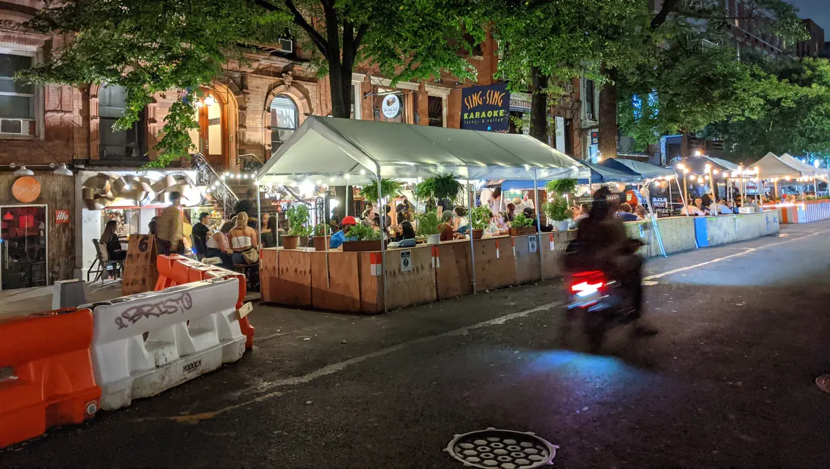 Outdoor dining on St Marks Place in the East Village, near the Bowery