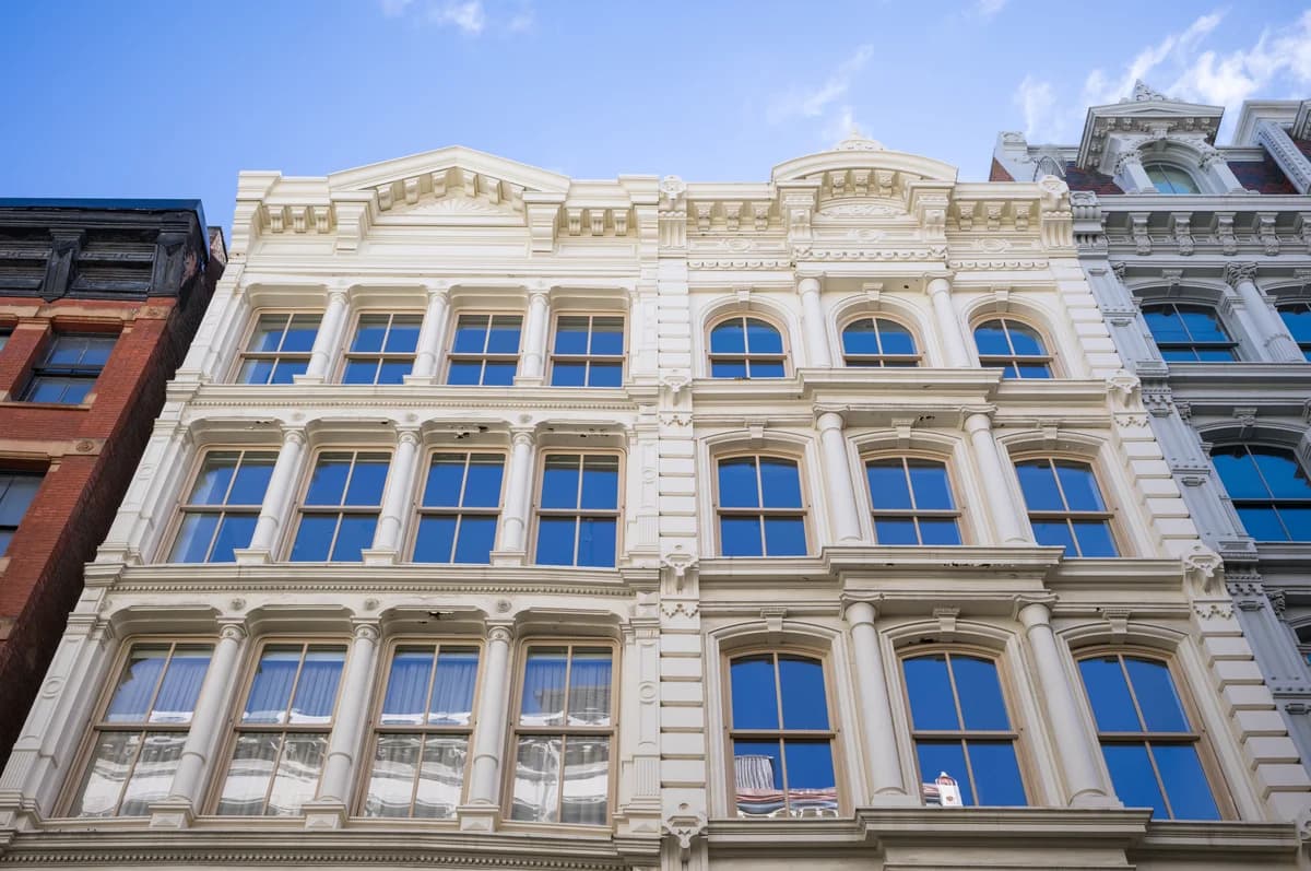 A cast-iron facade on Greene Street in SoHo, the loft district the Mercer sits in