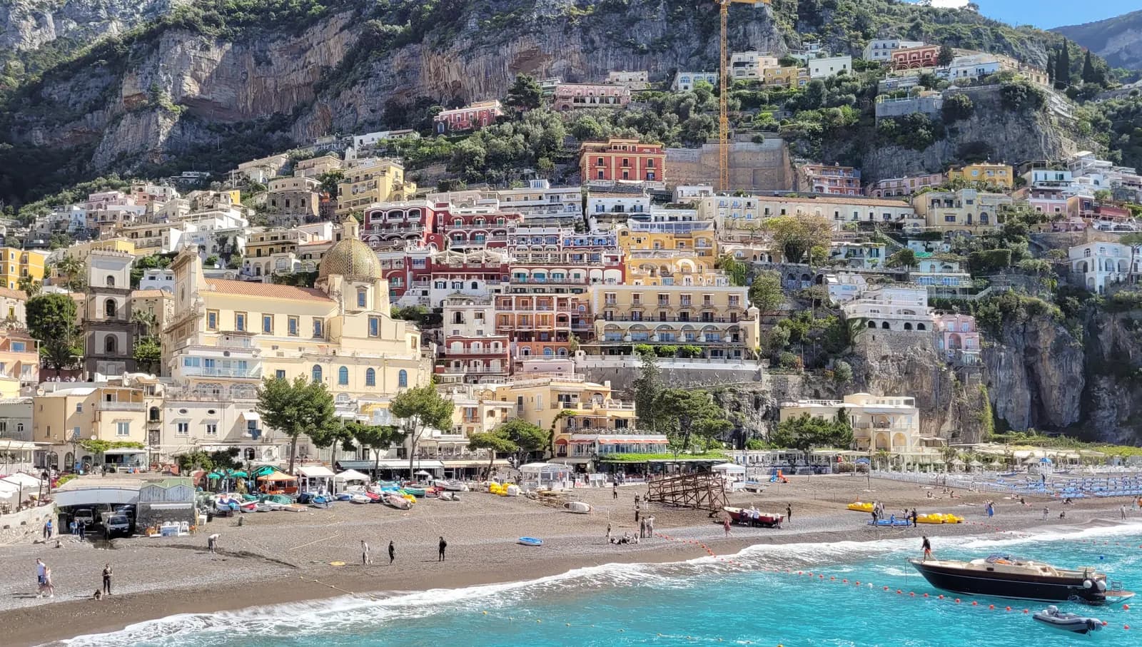 Spiaggia Grande in Positano seen along the shore, the sea level point everything on this page is measured from