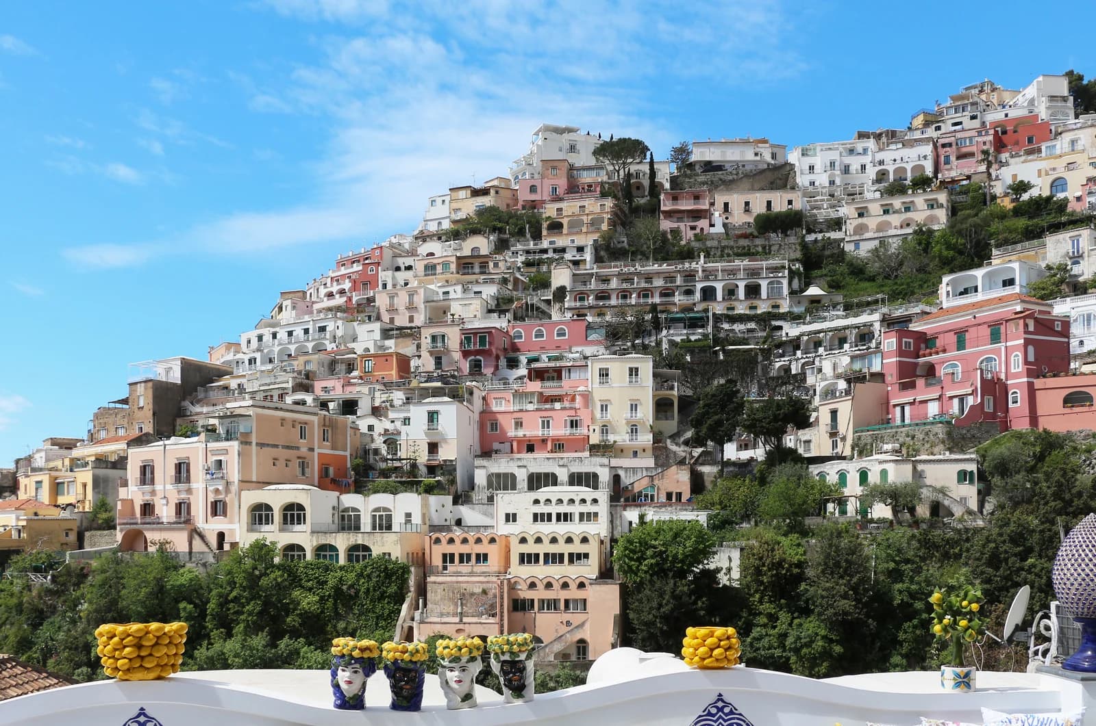 The seaward face of Positano, every building on its own terrace above the one below