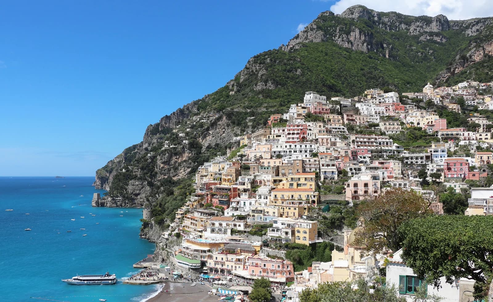 The upper streets of Positano along Via Pasitea, well above the beach and the crowds
