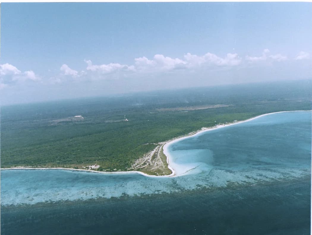 Punta Maroma from the air, a sandy point and reef on the Riviera Maya coast north of Playa del Carmen