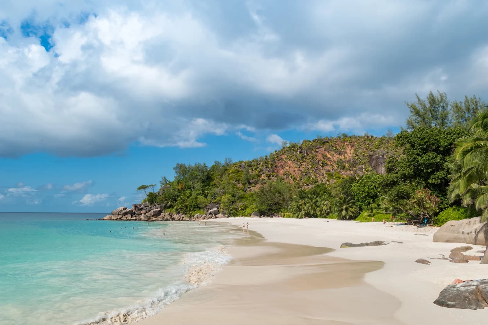 Anse Georgette on Praslin, the beach beside Anse Kerlan, between granite boulders and forest