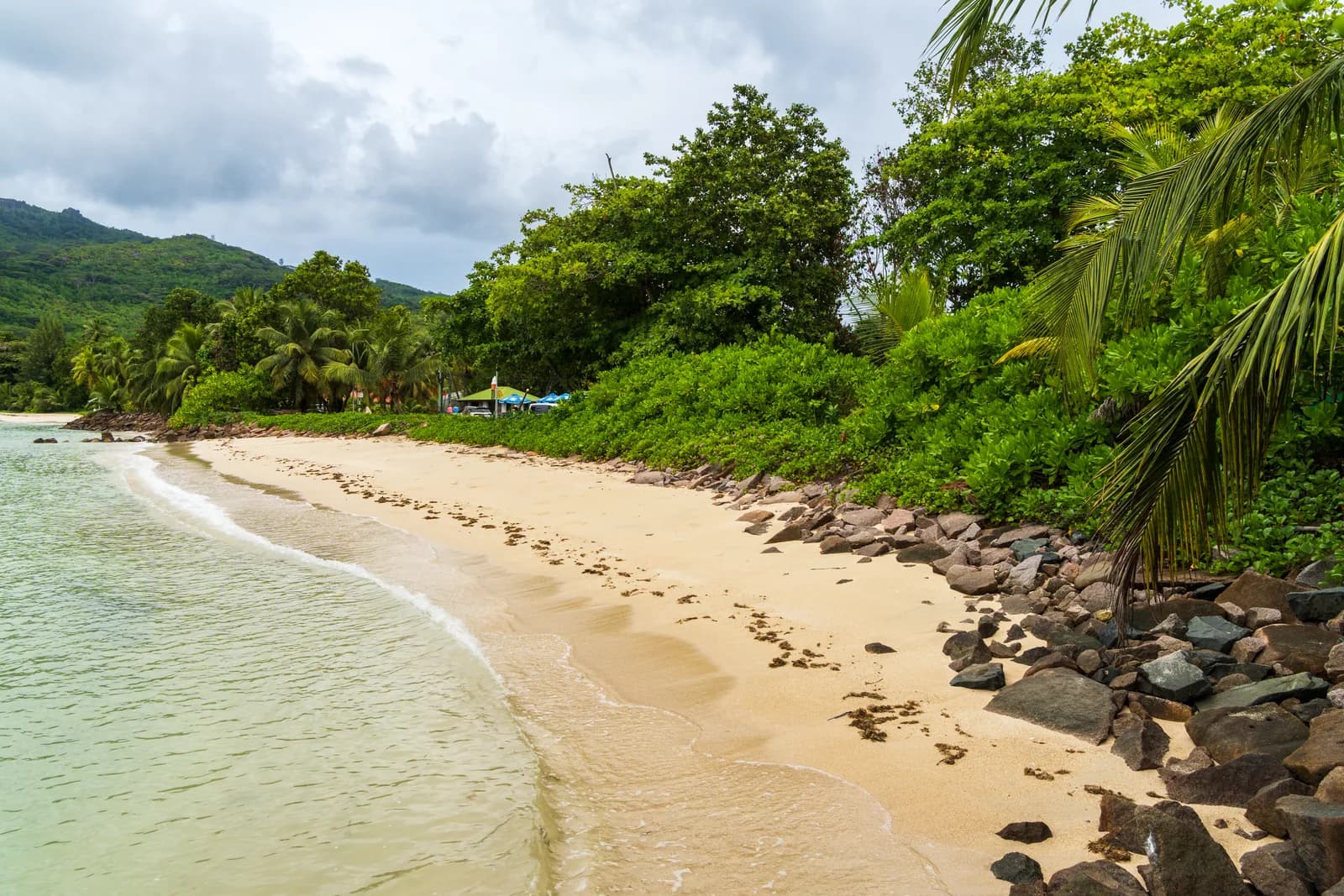 The public beach at Baie Lazare on Mahé, the district around Petite Anse and some of the luxury hotels in the Seychelles