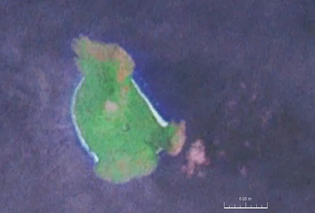 Satellite view of North Island, one of the inner granitic islands of the Seychelles