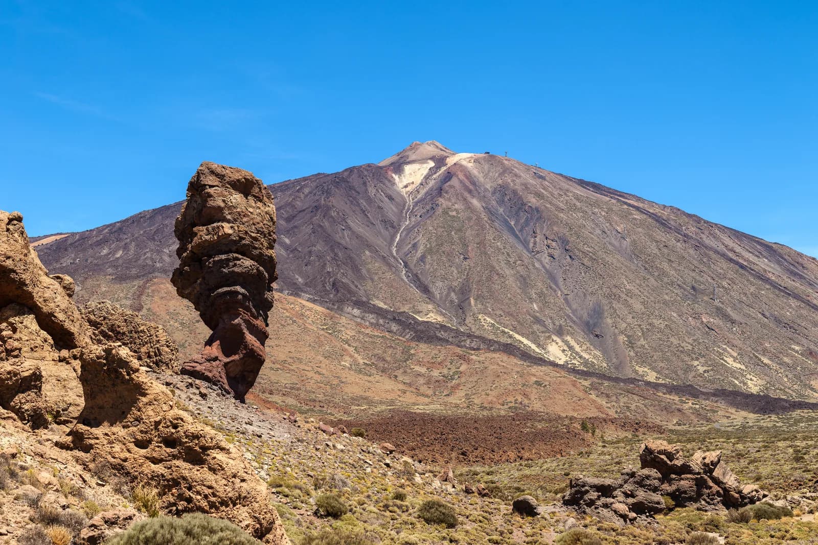 Roque Cinchado at Roques de García with Mount Teide behind, inside Teide National Park