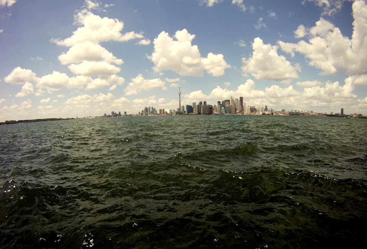 Toronto's skyline seen from the island ferry, the view from the Harbourfront hotels