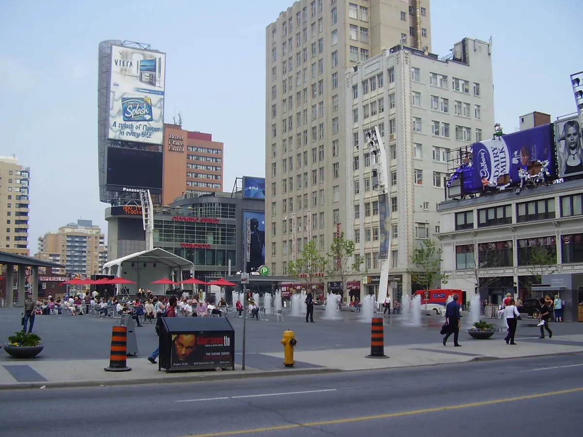 Yonge-Dundas Square in downtown Toronto, the busy crossroads near the Chelsea