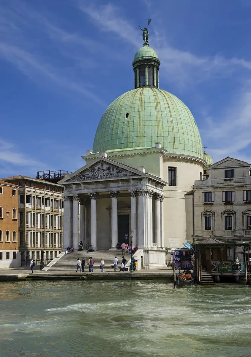 The green dome of San Simeone Piccolo on the Grand Canal opposite Venice station