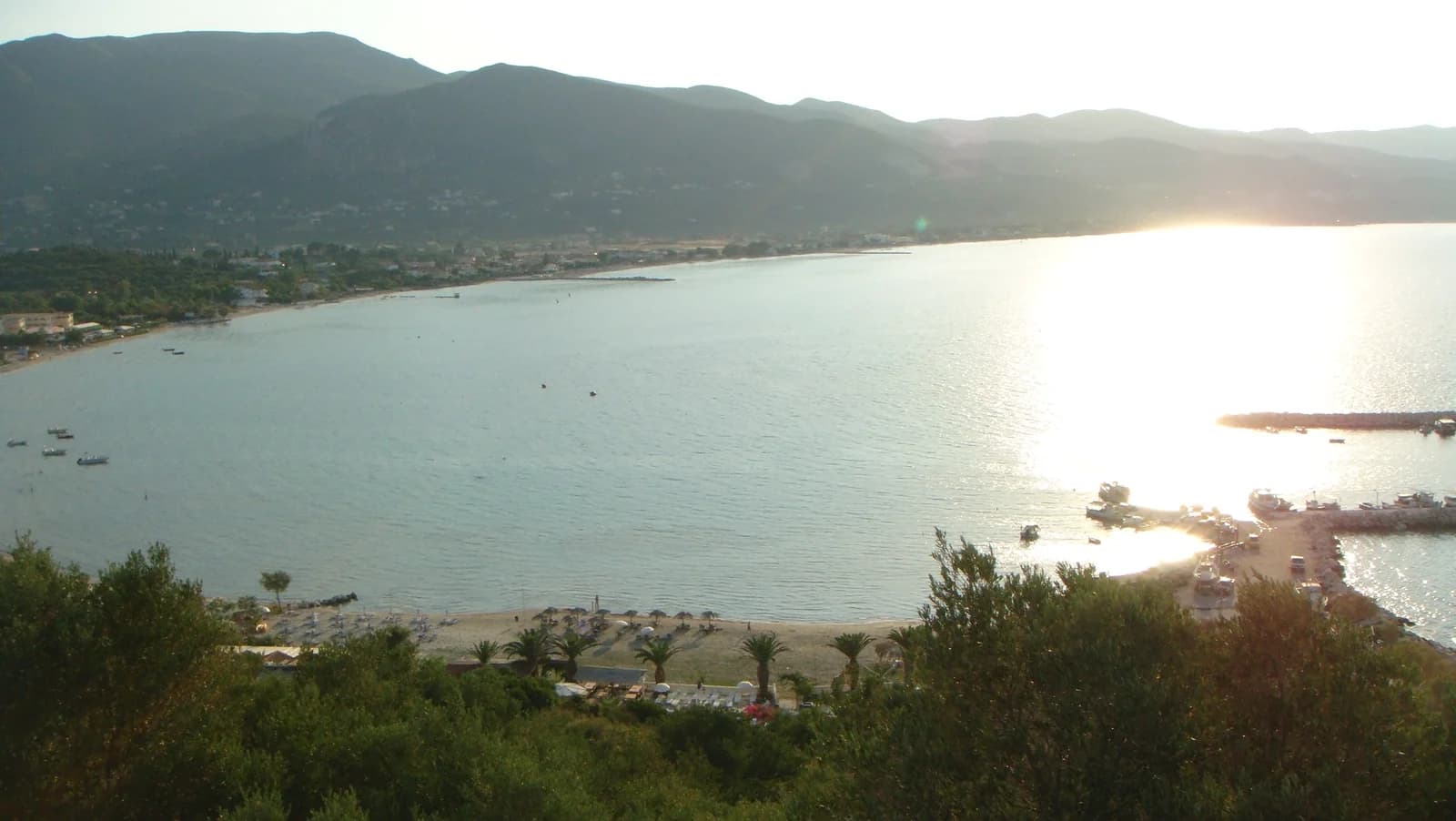 The long sandy bay of Alykanas and Alykes on Zante's north-east coast, seen from the hill above