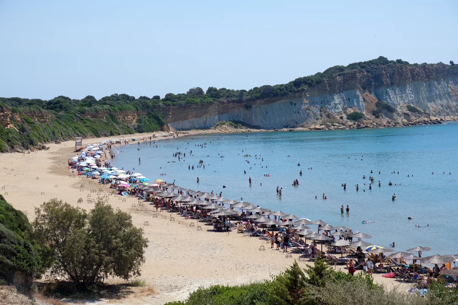 Gerakas beach and its pale clay cliffs at the southern tip of the Vasilikos peninsula, a protected turtle nesting beach