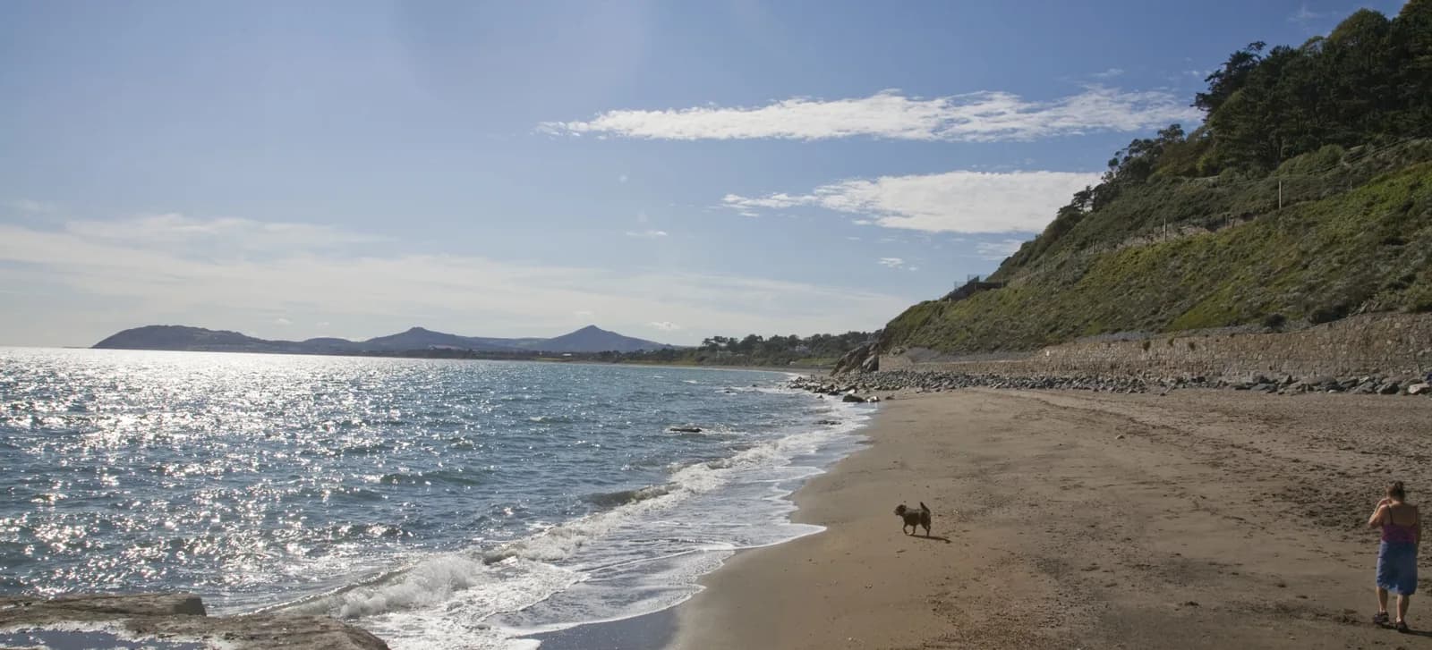 Killiney beach on Dublin Bay, the coast below the castle hotel with the 20 metre pool