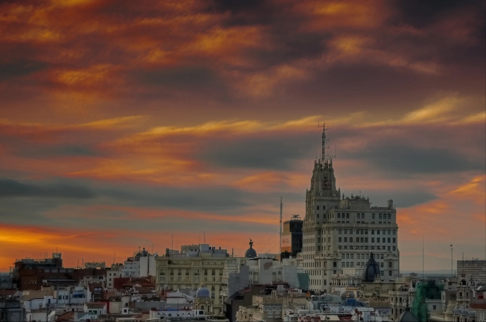 Madrid's rooftops at sunset, the city whose hotel pools mostly close in winter