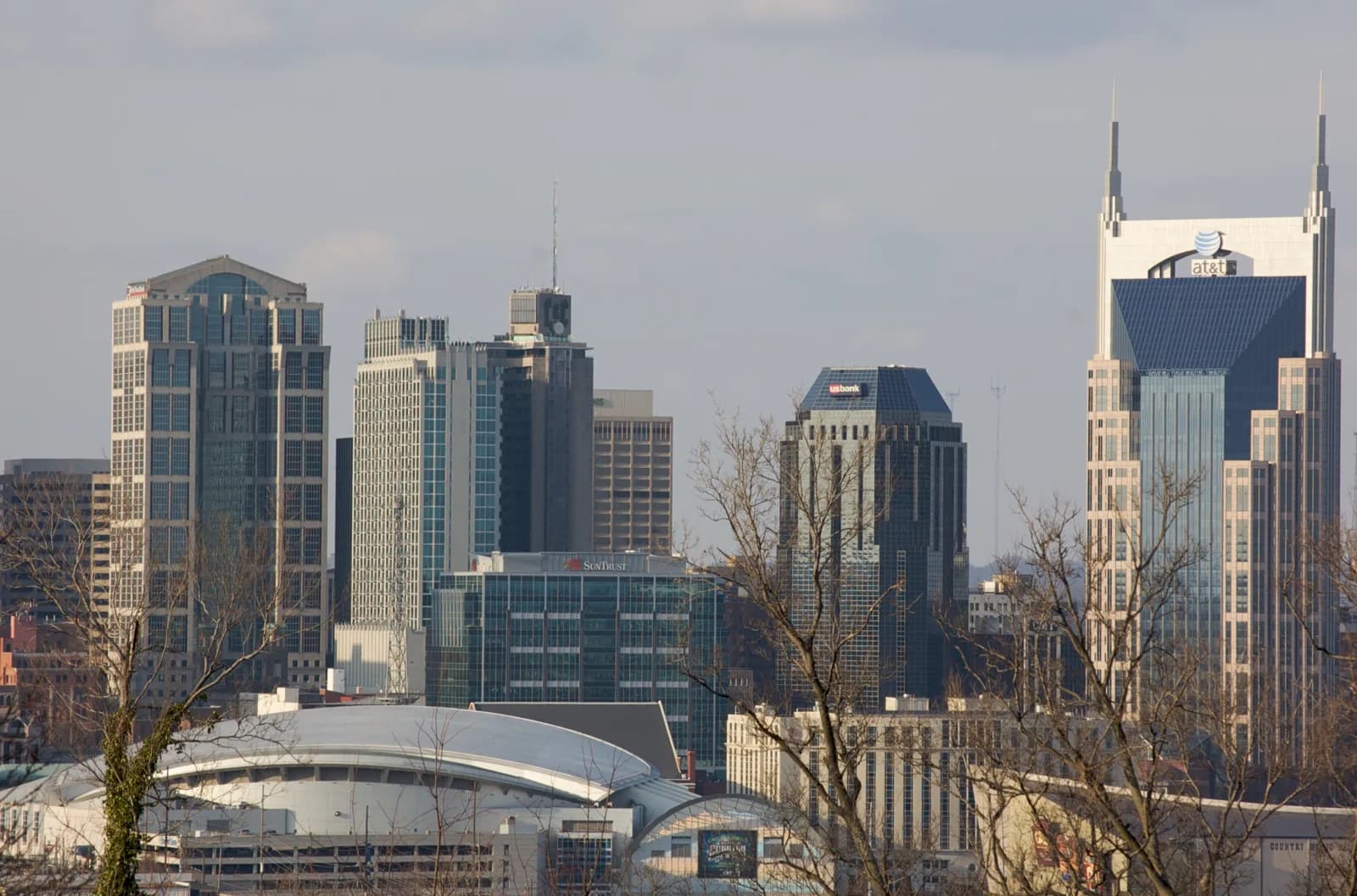 The Nashville skyline seen from Fort Negley, above the city's rooftop pools